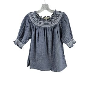 Ann Taylor Loft Blue Boho Peasant Shirt Blouse Women's Sm